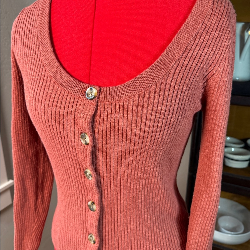 Madewell Rust Ribbed Button Front Cardigan Sweater Size XS - Picture 2 of 5